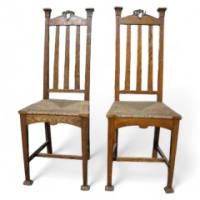 Shapland and Petter. An unusual pair of side chairs with original rush seats and Heart shaped carvings to the tops - Thumbnail 1