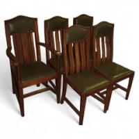 Set of Five Arts & Crafts Oak Dining Chairs - Thumbnail 1