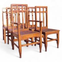 A set of six Glasgow style high back oak dining chairs - Thumbnail 1