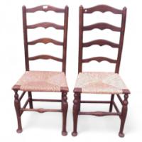 Edward Lutyens. A rare pair of rush seat ladder back armchair - Thumbnail 1