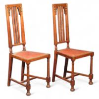 George Walton. A pair of oak and inlaid side chairs - Thumbnail 1