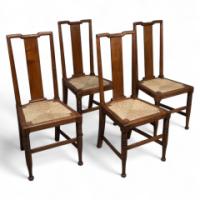 Morris & Co., Possibly Designed by W. Lethaby. A Set of Four Oak Dining Chairs