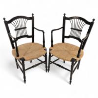 Dante Gabriel Rossetti for Morris & Co. – Pair of Rush-Seated Armchairs