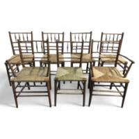 Philip Webb for Morris and Co. A set of seven Classic Arts Crafts Sussex chairs - Thumbnail 1