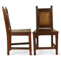 E W Godwin (manner). Four Anglo-Japanese walnut chairs with embossed chequer tooled leather backs - Thumbnail 1