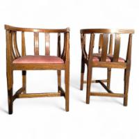 Gordon Russell. A set of six Cotswold School Arts and Crafts sculptured oak tub chairs - Thumbnail 1