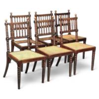 E W Godwin (attributed). A set of six simulated rosewood and caned dining chairs - Thumbnail 1