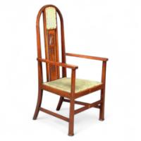 Liberty and Co. An Arts and Crafts mahogany and inlaid armchair - Thumbnail 1