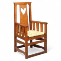 M H Baillie Scott (attributed) for Guild of Handicraft (probably). An oak rush-seated elbow chair - Thumbnail 1