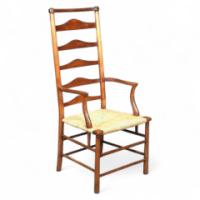 C R Ashbee for Guild of Handicraft. A beech ladderback armchair with a re-rushed seat - Thumbnail 1