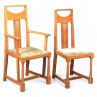 G M Ellwood for J S Henry. An oak and inlaid elbow chair and side chair - Thumbnail 1