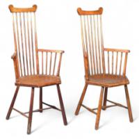 Liberty and Co. A pair of beech high comb back elbow chairs - Thumbnail 1