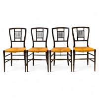 E W Godwin for William Watt. A set of four Anglo-Japanese ebonised rush seated chairs - Thumbnail 1
