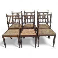 E W Godwin (attributed). A set of six simulated rosewood and caned dining chairs - Thumbnail 1