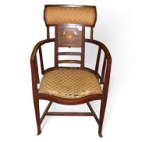 G M Ellwood for J S Henry.  A mahogany armchair with fruitwood and Mother of Pearl inlays - Thumbnail 1