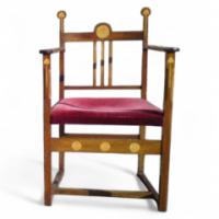 J S Henry (attributed). An Arts and Crafts armchair with stylised floral inlays - Thumbnail 1