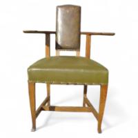 George Walton. A rare Glasgow School oak and leather 'Abingdon' armchair - Thumbnail 1