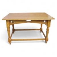 An Arts and Crafts oak dining table with Voysey style doves bird cut-outs to each corner - Thumbnail 1