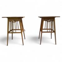 Wylie and Lochhead. A good quality pair of Arts and Crafts oak Inlaid side tables and one other - Thumbnail 1