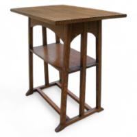 G M Ellwood for J S Henry. A matching pair of architectural Arts and Crafts oak side tables (only one shown) - Thumbnail 1