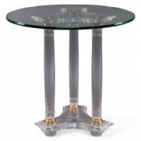 A French Mid-Century Modern Circular Lucite & Brass Side Table