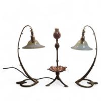 WAS Benson. A brass table lamps in the form of Swans with heart shaped bases - Thumbnail 1