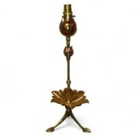 WAS Benson. A brass and copper table lamp in the form of a large flower - Thumbnail 1