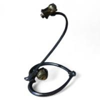 WAS Benson. A rare steel table lamp with heart shaped base and original brass switch - Thumbnail 1