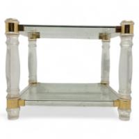 A square Lucite and brass two tier side table probably French - Thumbnail 1