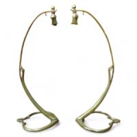 WAS Benson. A pair of brass swan table lamps with heart shaped bases. - Thumbnail 1