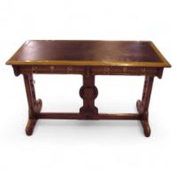 A W N Pugin for Gillows. A Gothic Revival two drawer leather writing table - Thumbnail 1