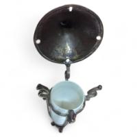 Arts & Crafts Copper & Brass Conical Lantern With Vaseline/Uranium Glass Shade. - Thumbnail 1