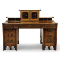 Thomas Jeckyll for C Hindley and Sons. A fine and rare walnut desk in the Anglo-Japanese style - Thumbnail 1