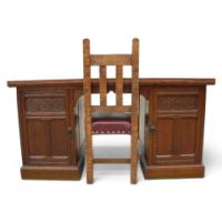 A Good Quality Gothic Revival Oak Knee Hole Partners Desk - Thumbnail 1