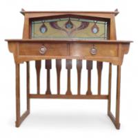 Shapland and Petter. A superb walnut Arts and Crafts two-drawer desk - Thumbnail 1