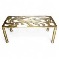 An Aesthetic Movement Brass Trivet with Peacock Fret Work, on Turned Legs - Thumbnail 1