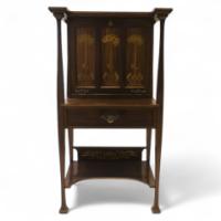 A super quality fall front bureau with stylised floral inlays - Thumbnail 1