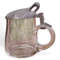 A Continental Art Nouveau Flagon with Engraved Stylised Whiplash Details & Pewter Lid