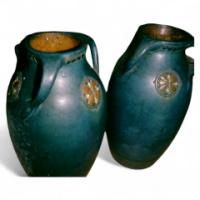 A Pair of Belgium Art Nouveau 3 Handled Vase