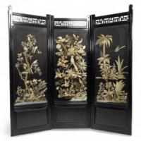 E. W. Godwin, attributed. An Anglo-Japanese Three-fold Screen with Birds Amidst Foliage