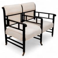 E. W. Godwin, attributed. An Anglo-Japanese Ebonized Duet or Conversation Settee