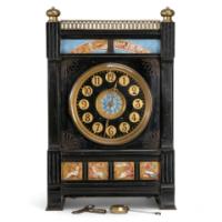 Aesthetic Movement Zodiac Black Marble Mantle Clock with Gong-Striking Movement