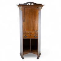 Arts and Crafts Oak Cabinet by Shapland & Petter with Fretwork Pediment - Thumbnail 1