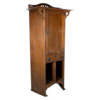 Arts and Crafts Oak Cabinet by Shapland & Petter with Fretwork Pediment - Thumbnail 2