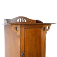 Arts and Crafts Oak Cabinet by Shapland & Petter with Fretwork Pediment - Thumbnail 7