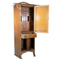 Arts and Crafts Oak Cabinet by Shapland & Petter with Fretwork Pediment - Thumbnail 12