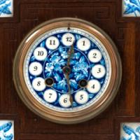 Aesthetic Movement Oak Mantle Clock by Howell & James with Blue Tile Insets - Thumbnail 6