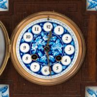 Aesthetic Movement Oak Mantle Clock by Howell & James with Blue Tile Insets - Thumbnail 7