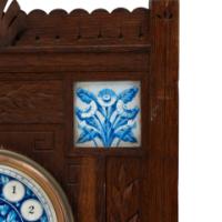 Aesthetic Movement Oak Mantle Clock by Howell & James with Blue Tile Insets - Thumbnail 8