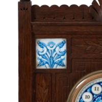 Aesthetic Movement Oak Mantle Clock by Howell & James with Blue Tile Insets - Thumbnail 9